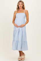 Light Blue Diagonal Stripe Front Tier Maternity Dress