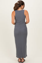 Charcoal Sleeveless Ribbed Maternity Maxi Dress