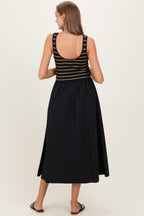 Black Striped Contrast Knit Sleeveless Maternity Maxi