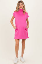 Pink Mock Neck Maternity Mini Dress