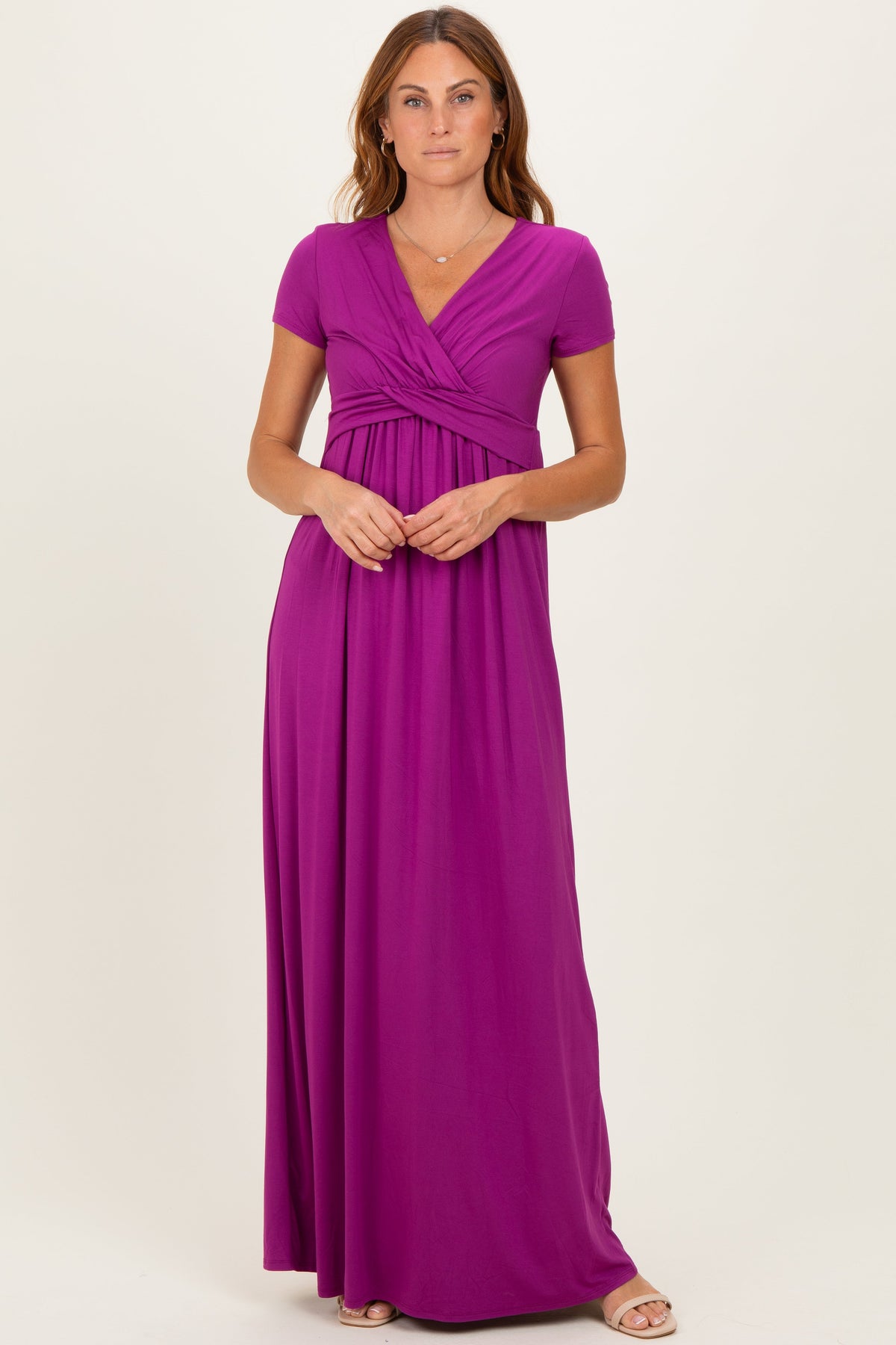 PinkBlush Magenta Draped Maternity/Nursing Maxi Dress