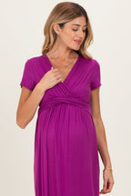 PinkBlush Magenta Draped Maternity/Nursing Maxi Dress