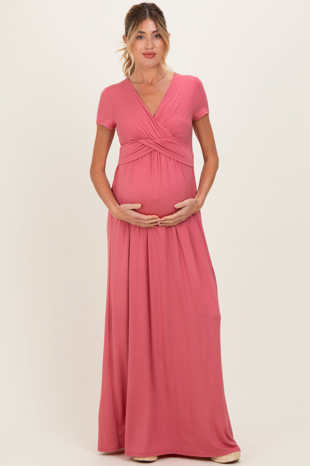 PinkBlush Mauve Draped Maternity/Nursing Maxi Dress