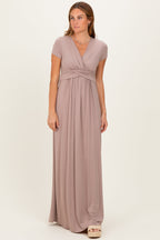 PinkBlush Mocha Draped Maternity/Nursing Maxi Dress