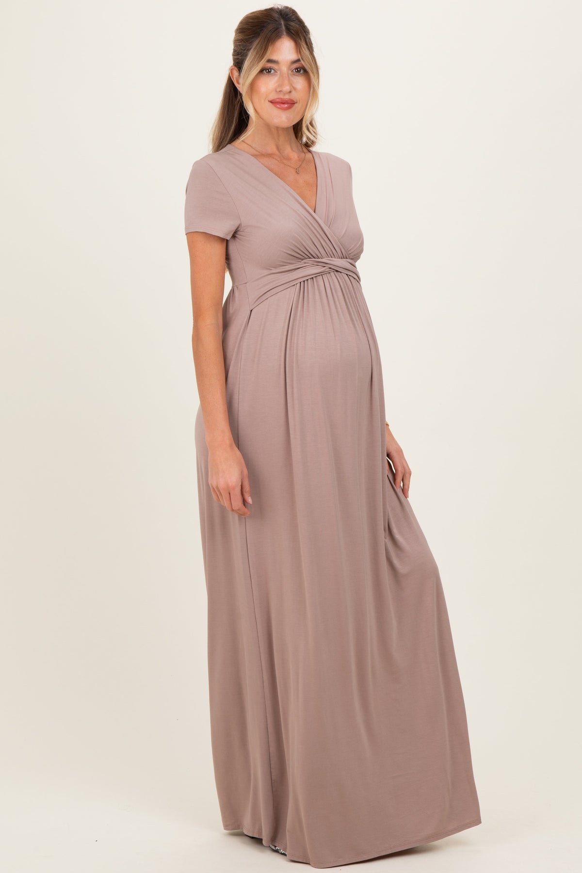 PinkBlush Mocha Draped Maternity/Nursing Maxi Dress