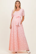 Light Pink Lace Sash Tie Maternity Gown