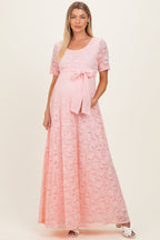 Light Pink Lace Sash Tie Maternity Gown
