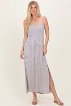 Oatmeal Striped Sleeveless Maternity Maxi Dress