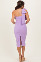 Lavender One Shoulder Bow Maternity Midi Dress