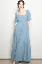Blue Open Back Ribbon Tie Maternity Maxi Dress