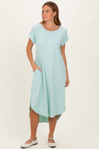 Mint Ribbed Curved Hem Maternity Midi Dress