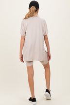Sand Beige Hi-Low Short Sleeve Tee Biker Short Maternity Set