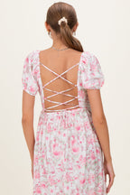 Pink Floral Crisscross Back Maternity Midi Dress