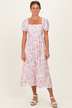 Pink Floral Crisscross Back Maternity Midi Dress