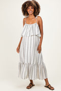 Black Striped Flounce Shoulder Tie Maternity Midi Dress