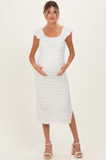 Ivory Smocked Ruffle Tier Maternity Midi Dress