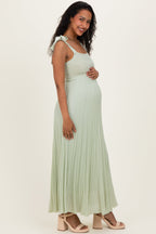 Sage Textured Knit Shoulder Tie Maternity Midi Dress