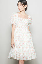 Off White Floral Sweetheart Neck Smocked Maternity Midi Dress