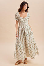 Green Floral Smocked Maternity Maxi Dress