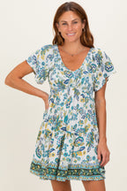 Ivory V Neck Smocked Bodice Short Sleeve Maternity Dress