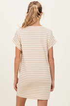 Taupe Striped Maternity T-Shirt Mini Dress