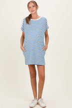 Blue Striped Maternity T-Shirt Mini Dress