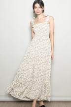 Cream Floral Shoulder Tie Maternity Maxi Dress