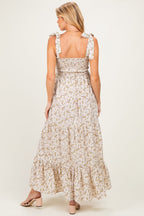 Cream Floral Shoulder Tie Maternity Maxi Dress