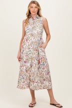 Multicolor Garden Print Sleeveless Maternity Shirt Dress