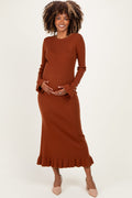 Chestnut Ribbed Knit Bow Back Maternity Maxi Dress