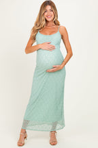 Sage Sleeveless Lace Square Neck Maternity Maxi Dress