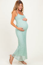 Sage Sleeveless Lace Square Neck Maternity Maxi Dress