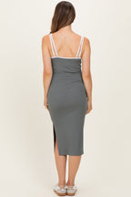 Olive Contrast Double Strap Maternity Midi Dress
