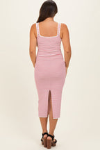 Red Striped Fitted Maternity Midi Tank Dress