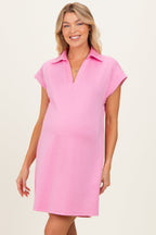 Pink Collared Maternity Pocket Dress