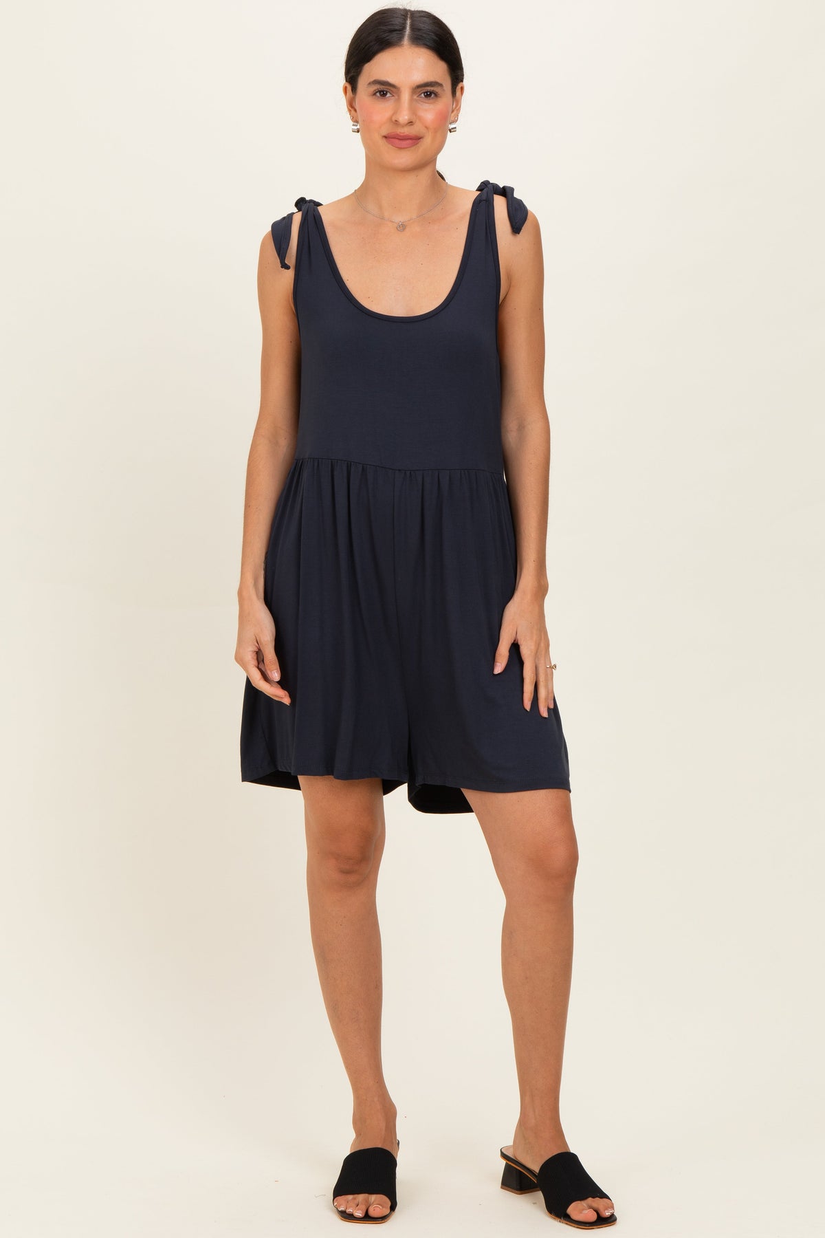Navy Knot Strap Maternity Romper