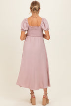 Mauve Square Neck Puff Sleeve Maternity Midi Dress