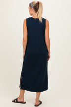 Navy Sleeveless Maternity Midi Dress