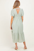 Sage Lace V-Neck Puff Sleeve Maternity Maxi Dress