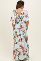 Mint Floral V-Neck Maternity Maxi Dress