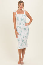 Sage Floral Shoulder Tie Fitted Maternity Midi Dress