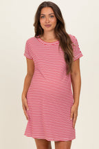 Red Striped Basic Maternity Dress