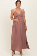 Mauve V-Neck Open Back Maternity Maxi Dress