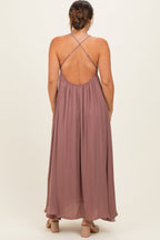 Mauve V-Neck Open Back Maternity Maxi Dress