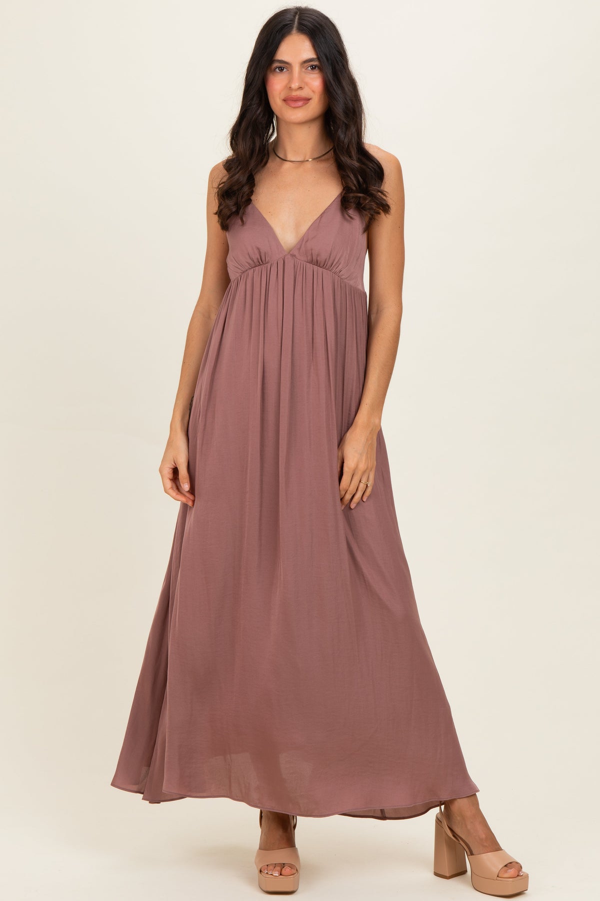 Mauve V-Neck Open Back Maternity Maxi Dress