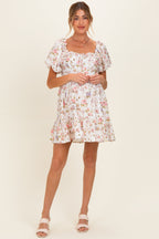 Ivory Floral Puff Sleeve Maternity Mini Dress
