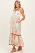 Coral Floral Embroidered Maternity Maxi Dress