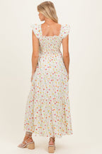 Cream Floral Smocked Maternity Maxi Dress