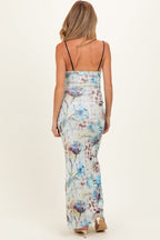 Light Blue Floral Lace Mesh Maternity Maxi Dress
