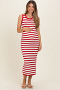 Red Striped Crochet Knit Maternity Midi Dress